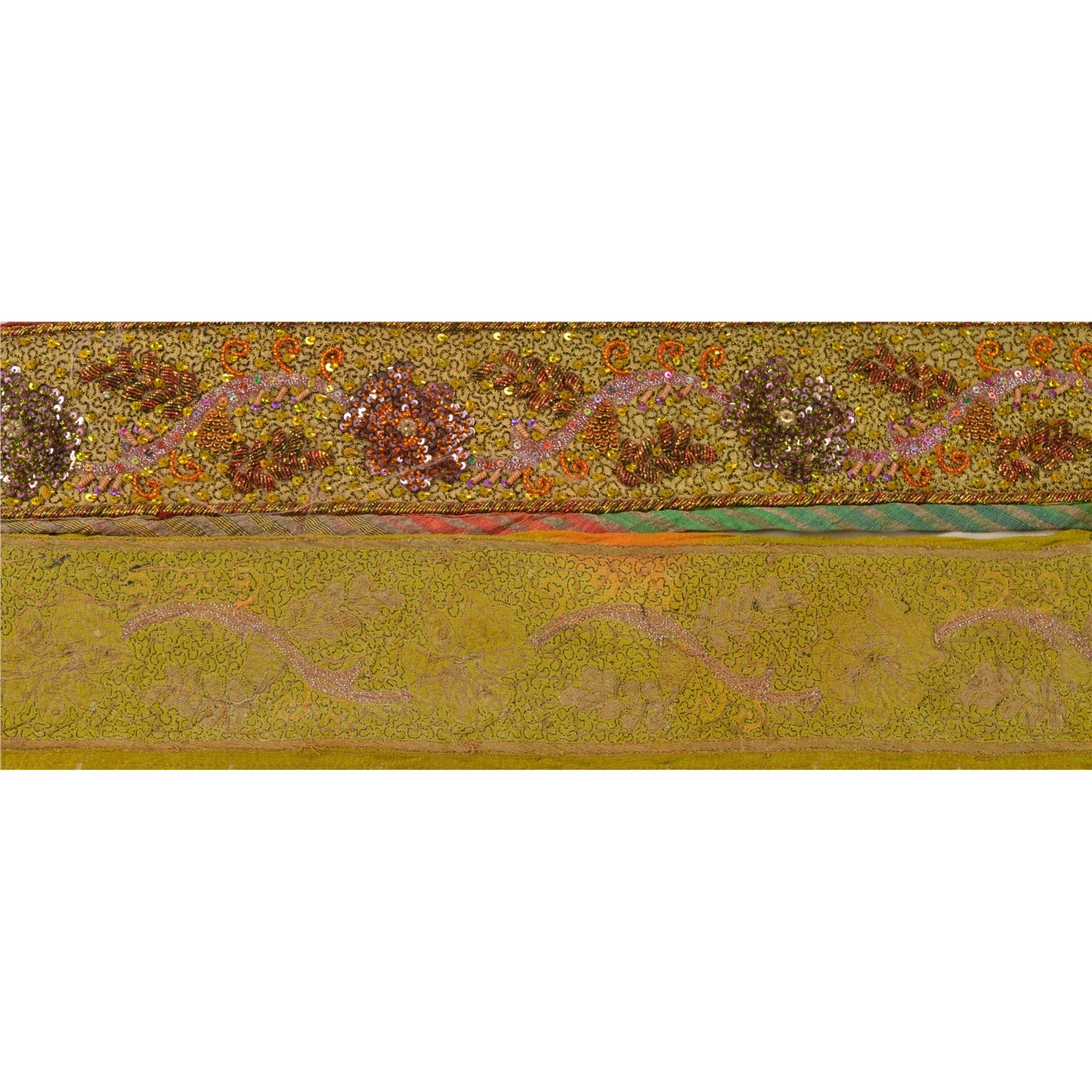 Sanskriti Vintage Sari Border Hand Beaded 1 Yd Indian Trim Craft Green Lace