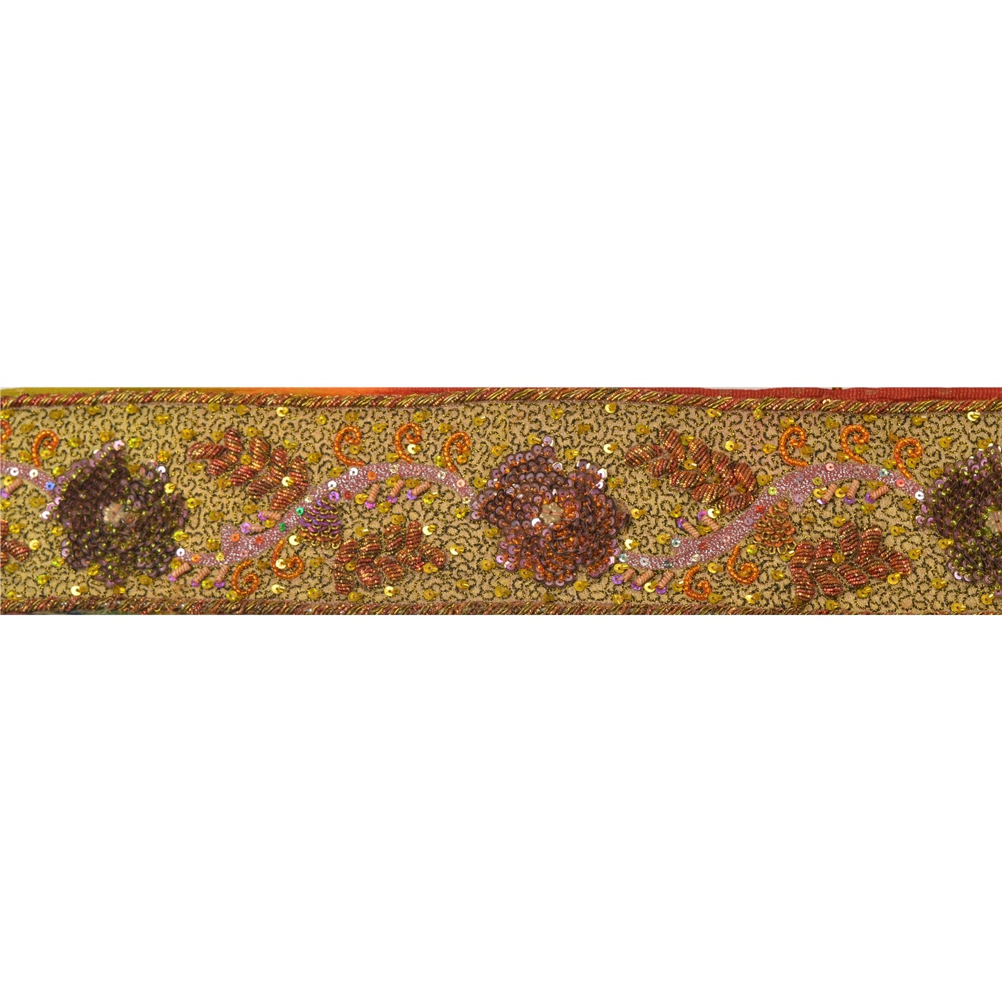 Sanskriti Vintage Sari Border Hand Beaded 1 Yd Indian Trim Craft Green Lace