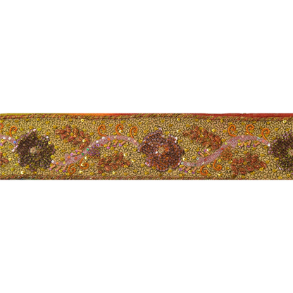 Sanskriti Vintage Sari Border Hand Beaded 1 Yd Indian Trim Craft Green Lace