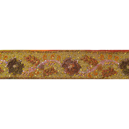 Sanskriti Vintage Sari Border Hand Beaded 1 Yd Indian Trim Craft Green Lace