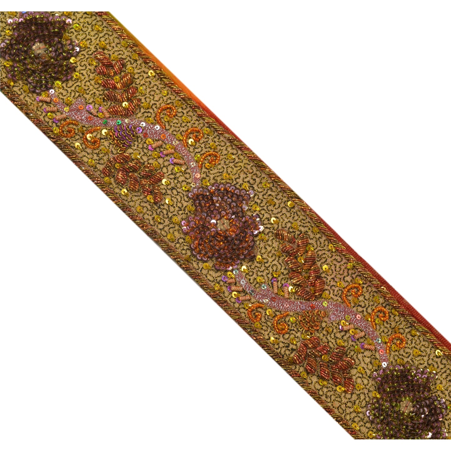 Sanskriti Vintage Sari Border Hand Beaded 1 Yd Indian Trim Craft Green Lace