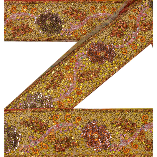 Sanskriti Vintage Sari Border Hand Beaded 1 Yd Indian Trim Craft Green Lace