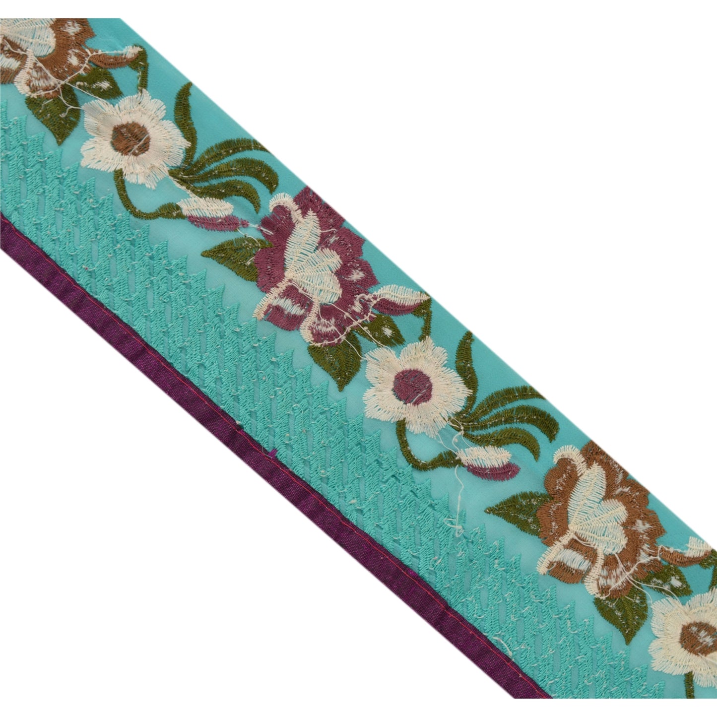 Sanskriti Vintage Sari Border Embroidered 1 Yd Trim Sewing Turquoise Craft Lace