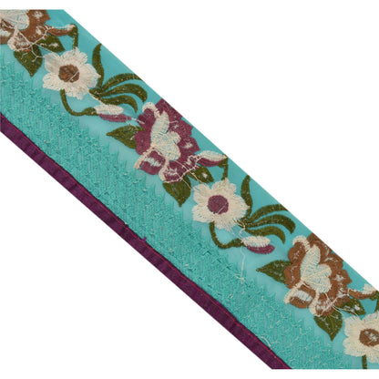 Sanskriti Vintage Sari Border Embroidered 1 Yd Trim Sewing Turquoise Craft Lace