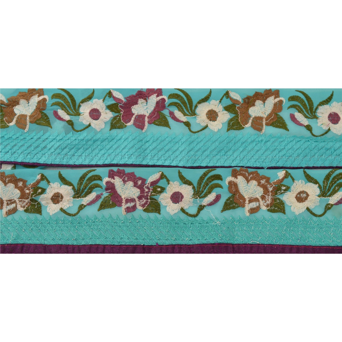Sanskriti Vintage Sari Border Embroidered 1 Yd Trim Sewing Turquoise Craft Lace