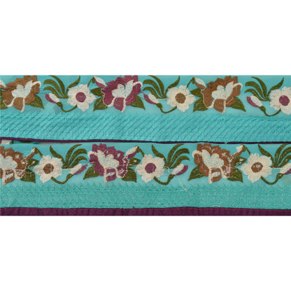 Sanskriti Vintage Sari Border Embroidered 1 Yd Trim Sewing Turquoise Craft Lace