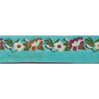 Sanskriti Vintage Sari Border Embroidered 1 Yd Trim Sewing Turquoise Craft Lace