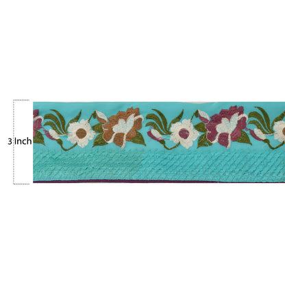 Sanskriti Vintage Sari Border Embroidered 1 Yd Trim Sewing Turquoise Craft Lace