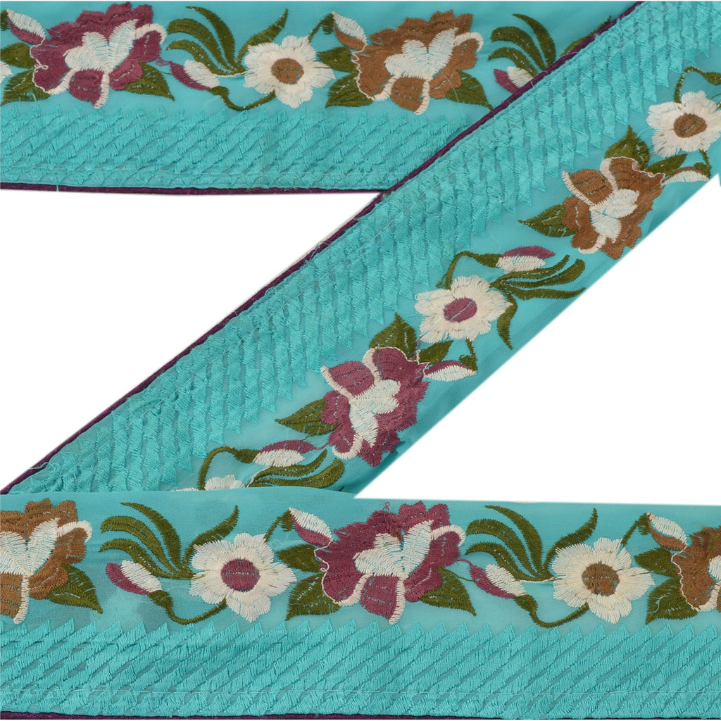 Sanskriti Vintage Sari Border Embroidered 1 Yd Trim Sewing Turquoise Craft Lace