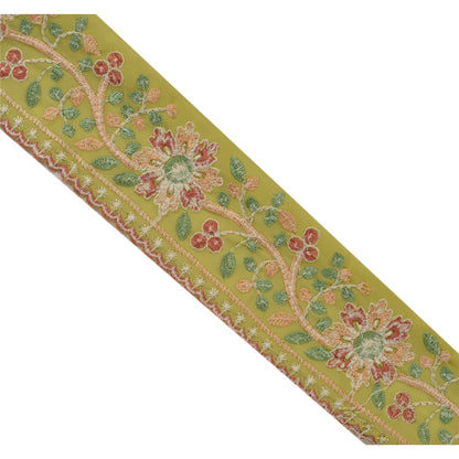 Sanskriti Vintage Sari Border Embroidred 1 Yd Trim Sewing Green Craft Floral Lace