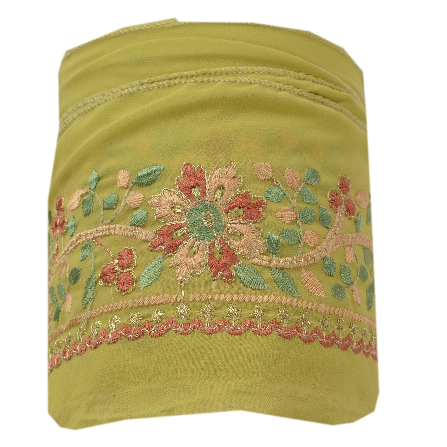 Sanskriti Vintage Sari Border Embroidred 1 Yd Trim Sewing Green Craft Floral Lace