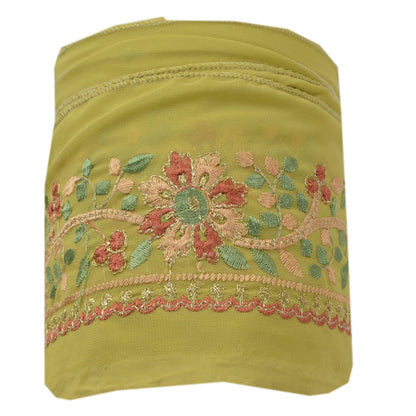 Sanskriti Vintage Sari Border Embroidred 1 Yd Trim Sewing Green Craft Floral Lace