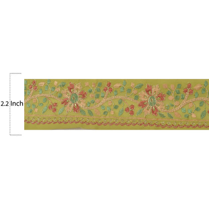 Sanskriti Vintage Sari Border Embroidred 1 Yd Trim Sewing Green Craft Floral Lace
