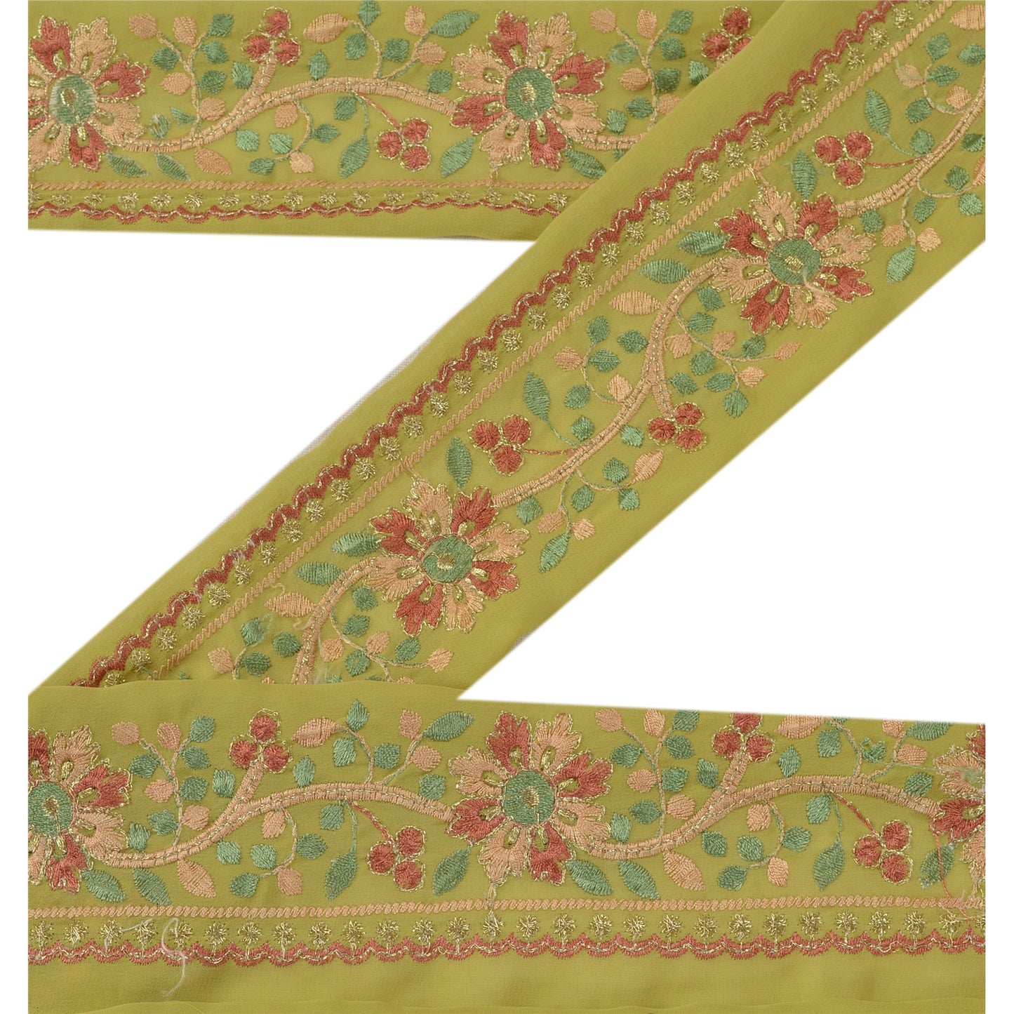 Sanskriti Vintage Sari Border Embroidred 1 Yd Trim Sewing Green Craft Floral Lace
