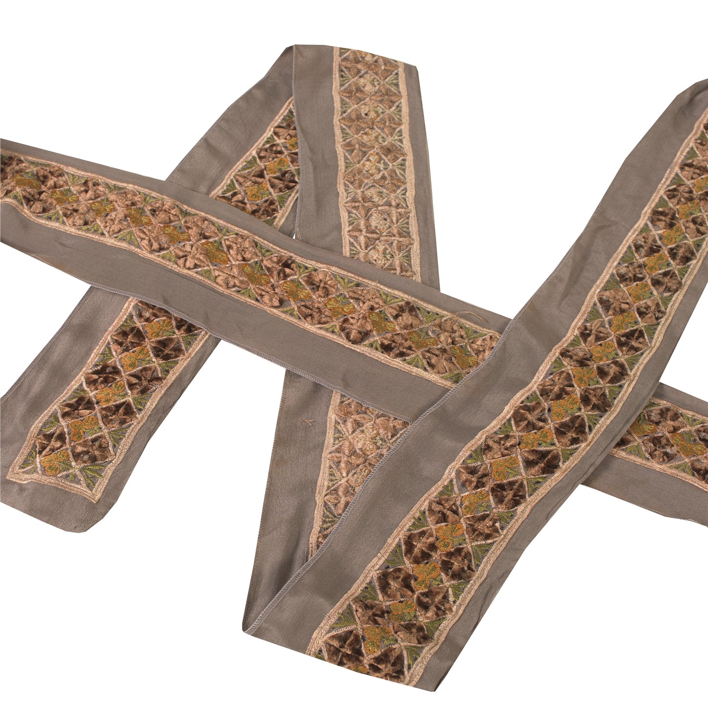 Sanskriti Vintage Sari Border Antique Embroidery 1YD Trim Sewing Grey Patch Lace