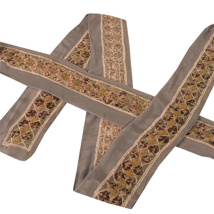 Sanskriti Vintage Sari Border Antique Embroidery 1YD Trim Sewing Grey Patch Lace