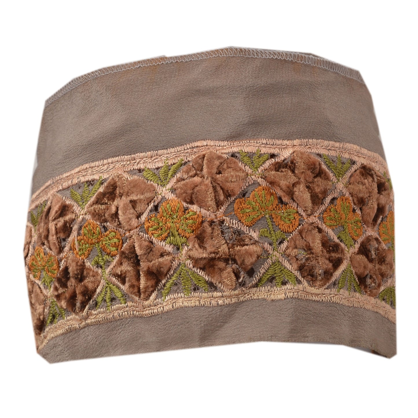 Sanskriti Vintage Sari Border Antique Embroidery 1YD Trim Sewing Grey Patch Lace