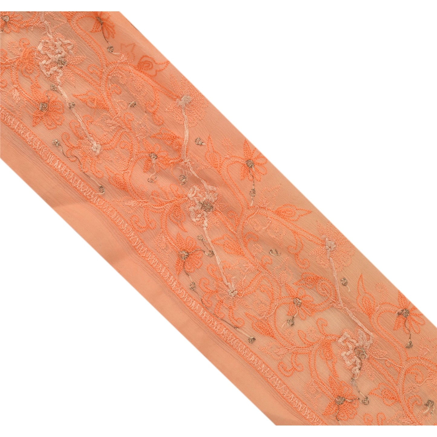 Sanskriti Vintage Sari Border Hand Embroidered 1 YD Trim Sewing Peach Craft Lace