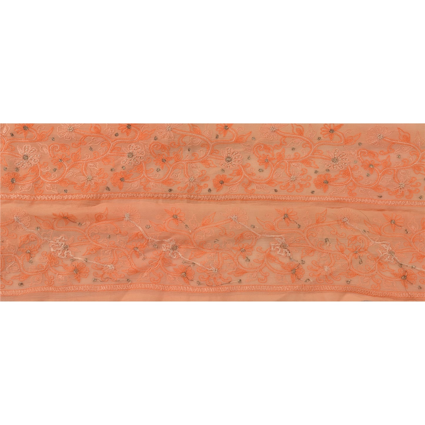 Sanskriti Vintage Sari Border Hand Embroidered 1 YD Trim Sewing Peach Craft Lace