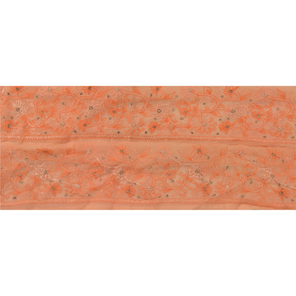 Sanskriti Vintage Sari Border Hand Embroidered 1 YD Trim Sewing Peach Craft Lace