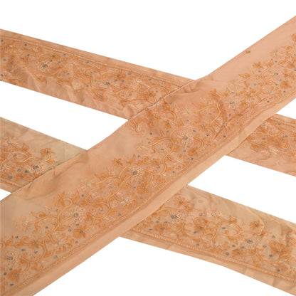 Sanskriti Vintage Sari Border Hand Embroidered 1 YD Trim Sewing Peach Craft Lace