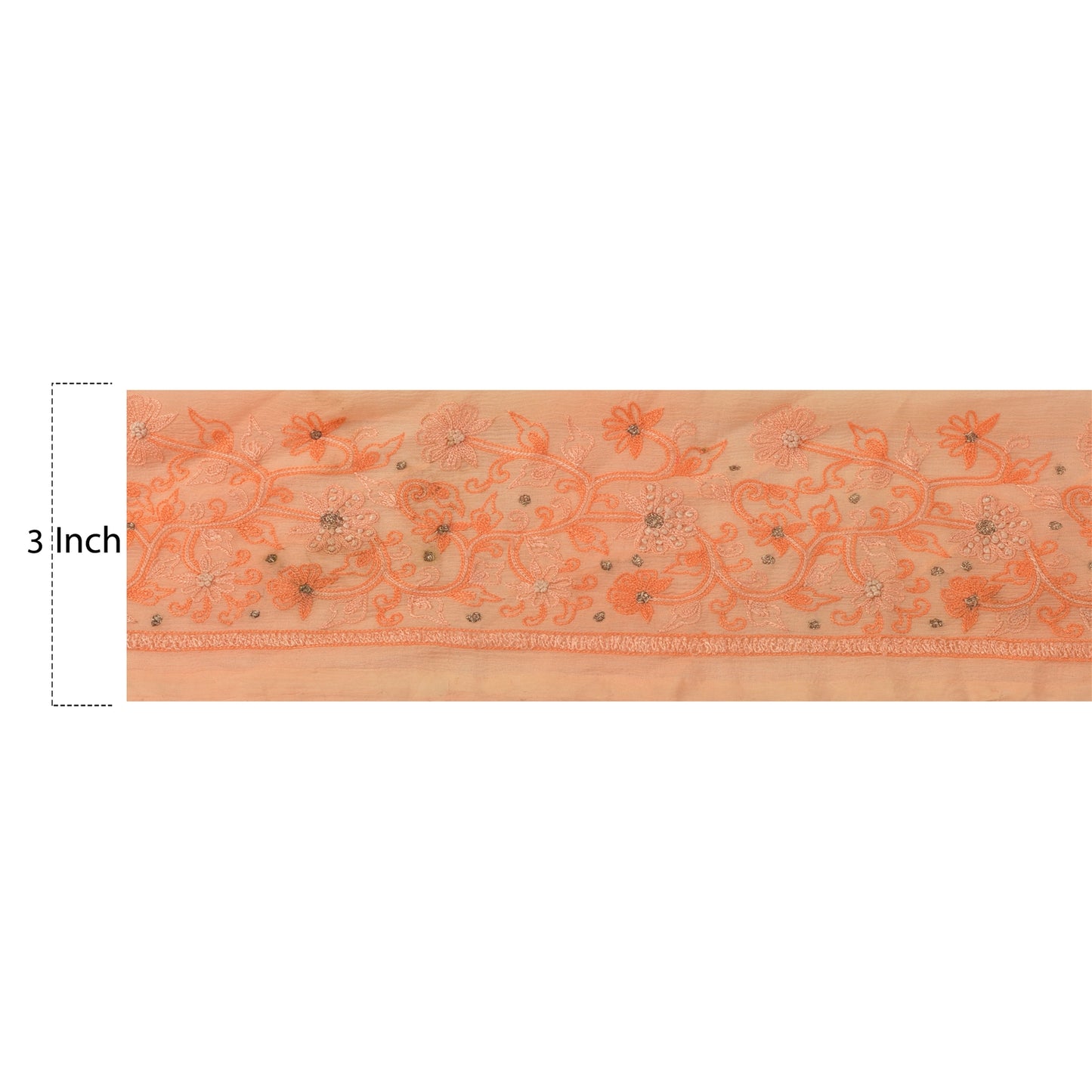 Sanskriti Vintage Sari Border Hand Embroidered 1 YD Trim Sewing Peach Craft Lace