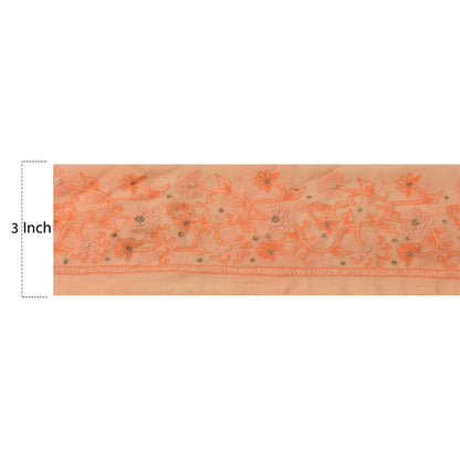 Sanskriti Vintage Sari Border Hand Embroidered 1 YD Trim Sewing Peach Craft Lace