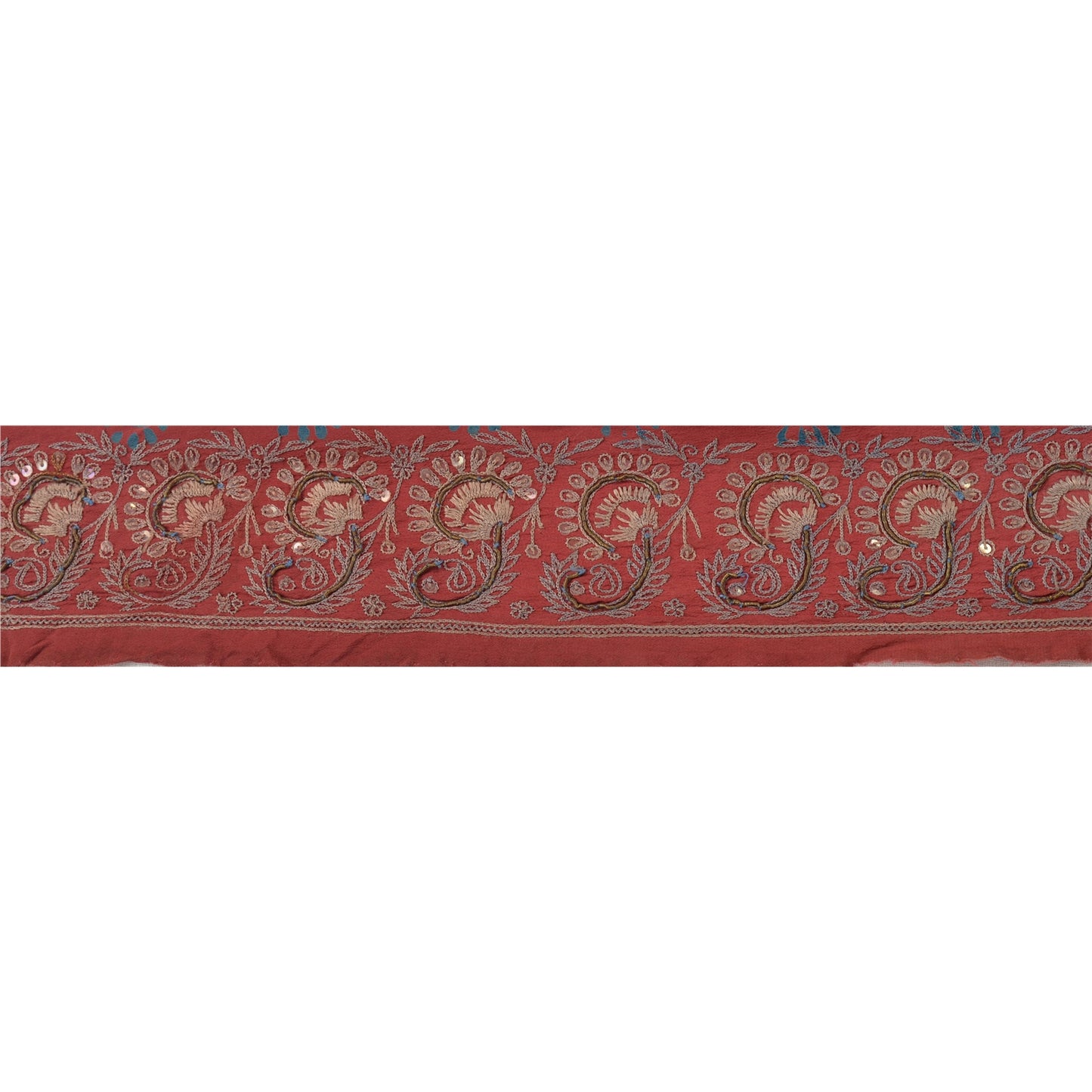 SANSKRITI VINTAGE Border Hand Embroidered 1 YD Trim Sewing Pink Craft Lace