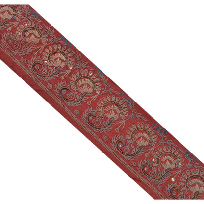 SANSKRITI VINTAGE Border Hand Embroidered 1 YD Trim Sewing Pink Craft Lace