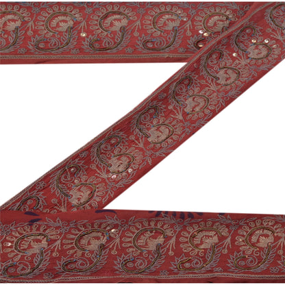 SANSKRITI VINTAGE Border Hand Embroidered 1 YD Trim Sewing Pink Craft Lace