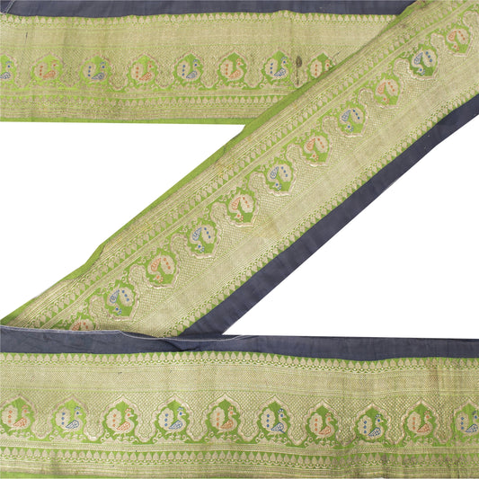 Sanskriti Vintage Sari Border ZariWoven Brocade 1YD Trim Craft Sewing Green Lace