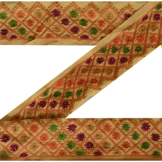 Sanskriti Vintage Sari Border Hand Bead 1 Yd Indian Trim Sewing Cream Decor Lace