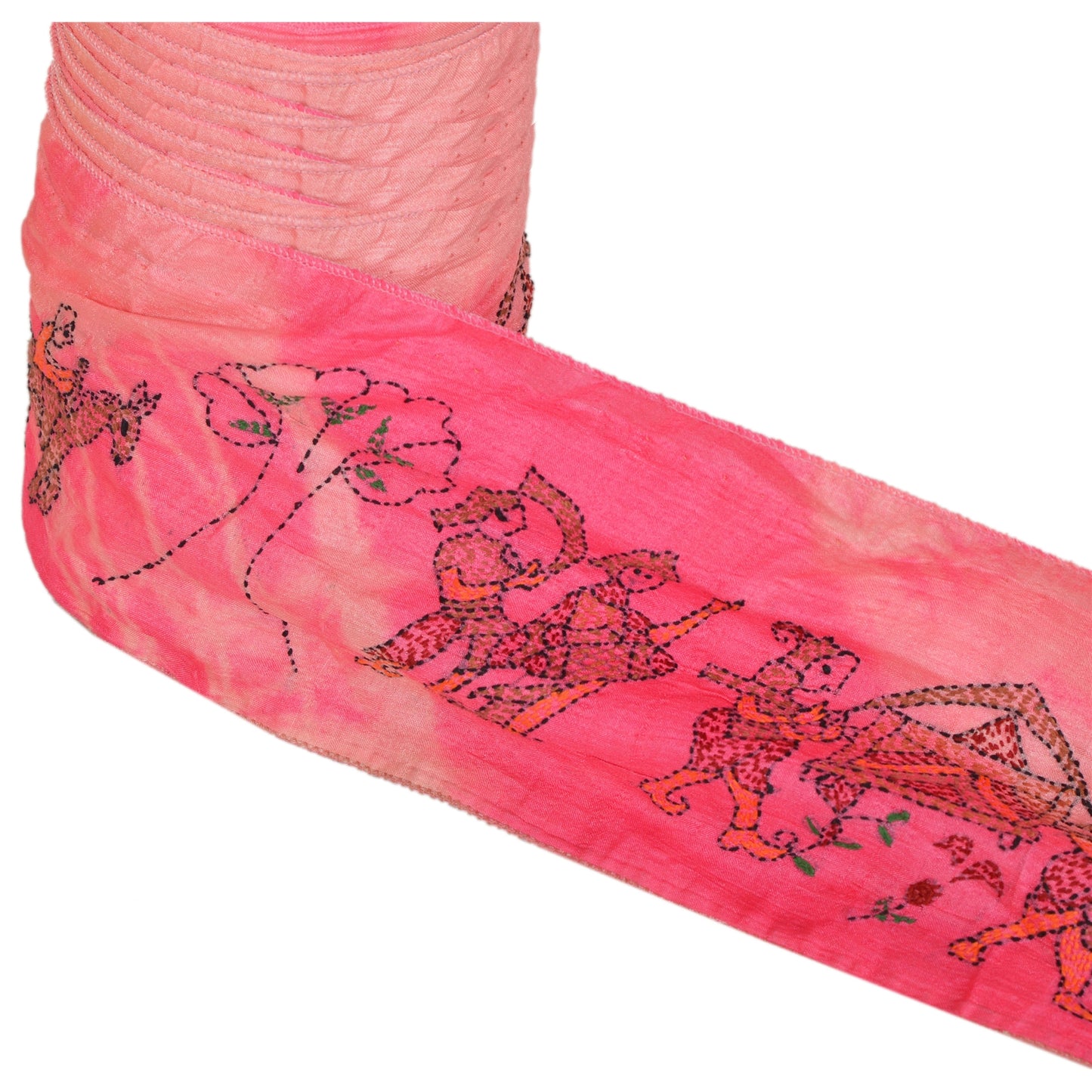 Sanskriti Vintage Kantha Sari Border Hand Embroidered 1Yd Trim Sewing Craft Lace