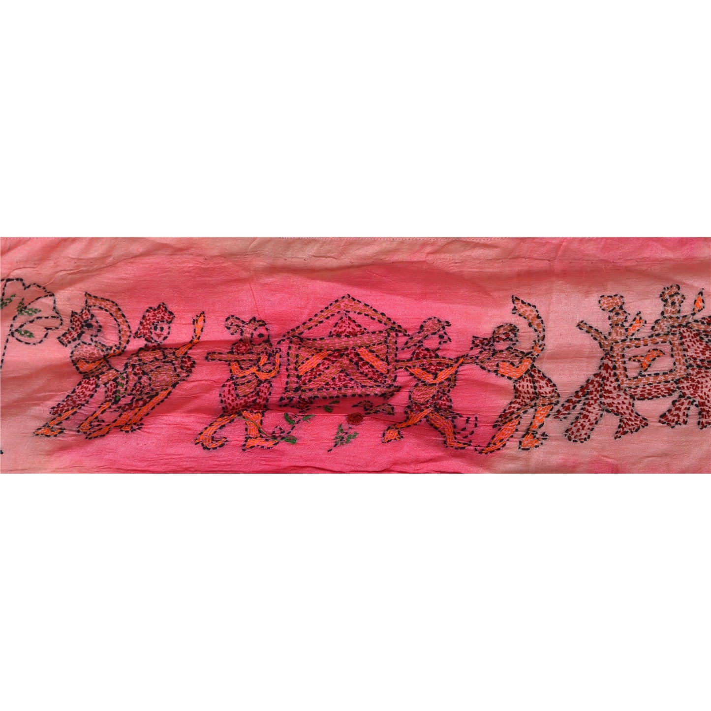 Sanskriti Vintage Kantha Sari Border Hand Embroidered 1Yd Trim Sewing Craft Lace