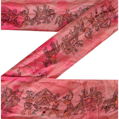 Sanskriti Vintage Kantha Sari Border Hand Embroidered 1Yd Trim Sewing Craft Lace