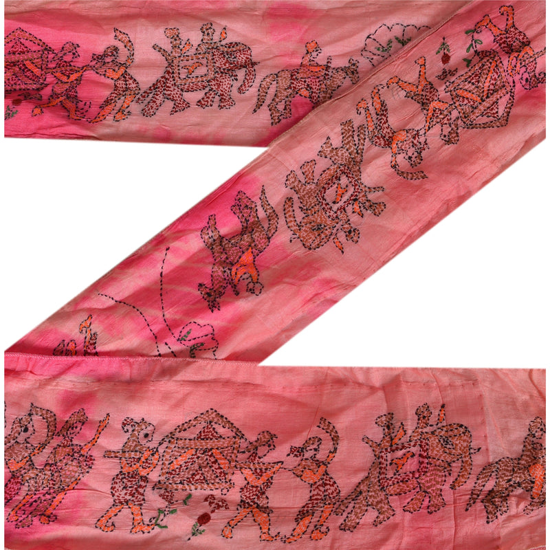 Sanskriti Vintage Kantha Sari Border Håndbroderet 1Yd Trim Syarbejde Blonde
