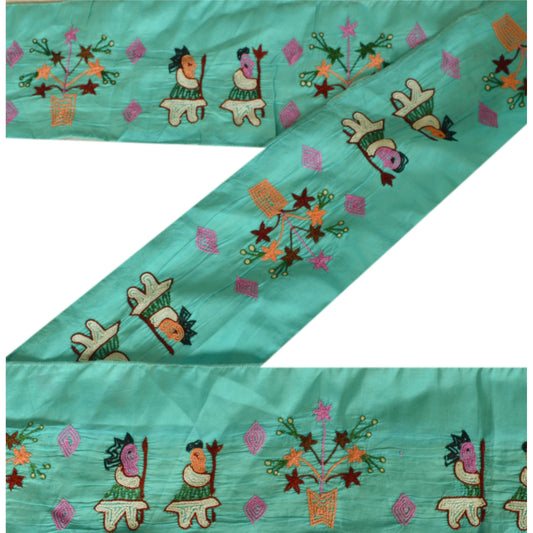 Sanskriti Vintage Sari Border Hand Embroidered 1 Yd Trim Sewing Craft Decor Lace