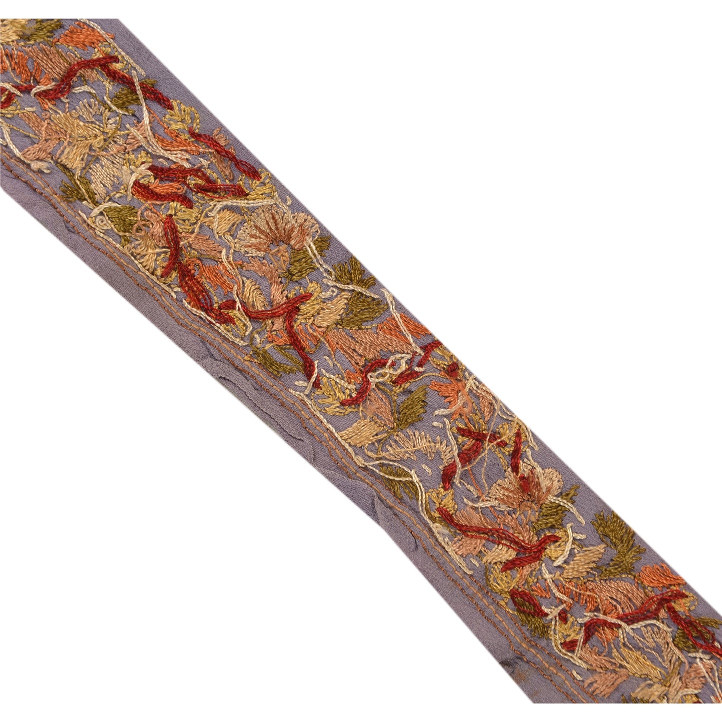 Sanskriti Vintage Sari Border Hand Embroidered 1Yd Craft Trim Ribbon Purple Lace