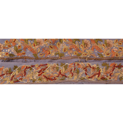 Sanskriti Vintage Sari Border Hand Embroidered 1Yd Craft Trim Ribbon Purple Lace