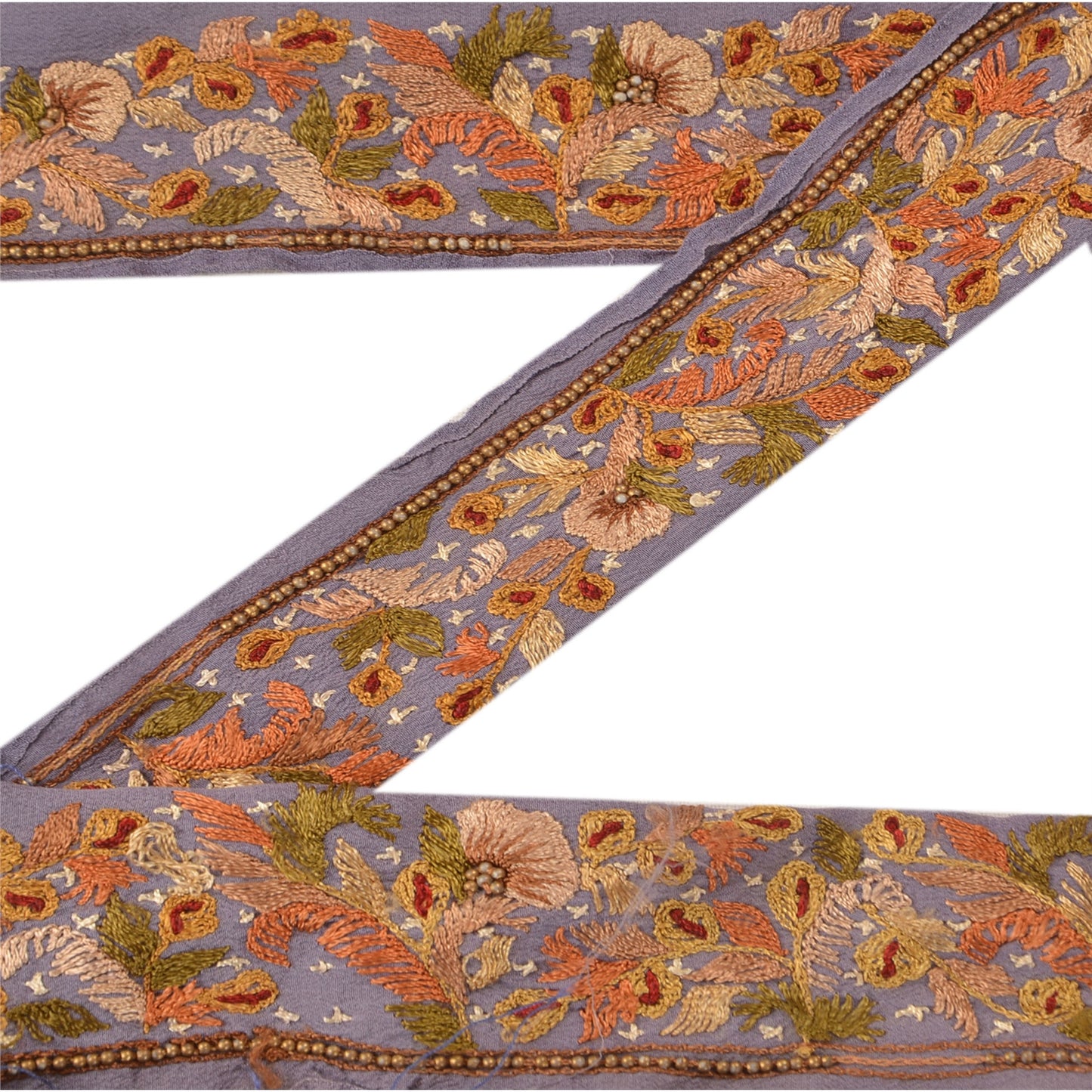 Sanskriti Vintage Sari Border Hand Embroidered 1Yd Craft Trim Ribbon Purple Lace