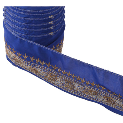 Sanskriti Vintage Sari Border Hand Embroidered 1 Yd Indian Trim Ribbon Blue Lace