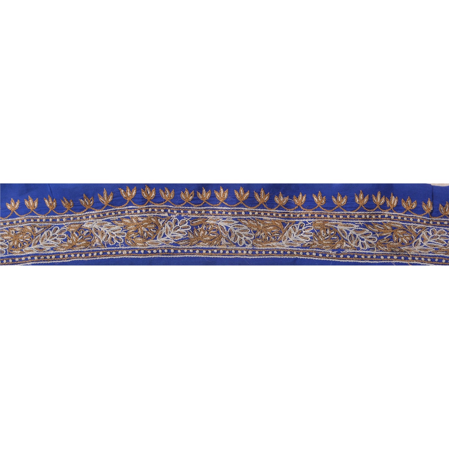 Sanskriti Vintage Sari Border Hand Embroidered 1 Yd Indian Trim Ribbon Blue Lace
