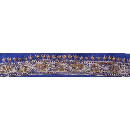 Sanskriti Vintage Sari Border Hand Embroidered 1 Yd Indian Trim Ribbon Blue Lace