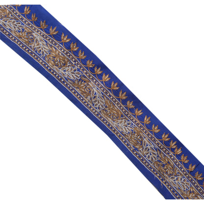 Sanskriti Vintage Sari Border Hand Embroidered 1 Yd Indian Trim Ribbon Blue Lace