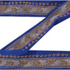 Sanskriti Vintage Sari Border Hand Embroidered 1 Yd Indian Trim Ribbon Blue Lace