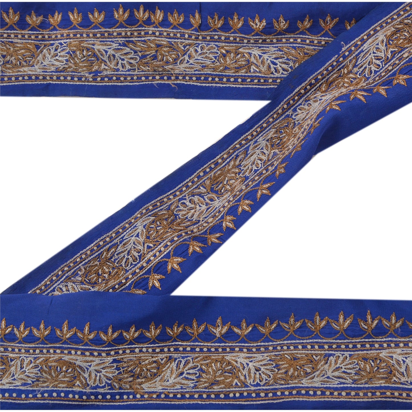 Sanskriti Vintage Sari Border Hand Embroidered 1 Yd Indian Trim Ribbon Blue Lace