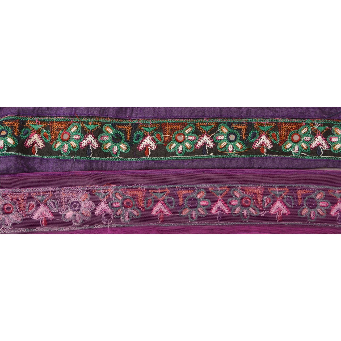 Sanskriti Vintage Kutch Sari Border Embroided 1 Yd Trim Sewing Craft Purple Lace
