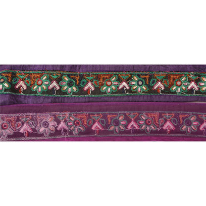 Sanskriti Vintage Kutch Sari Border Embroided 1 Yd Trim Sewing Craft Purple Lace