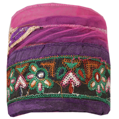 Sanskriti Vintage Kutch Sari Border Embroided 1 Yd Trim Sewing Craft Purple Lace