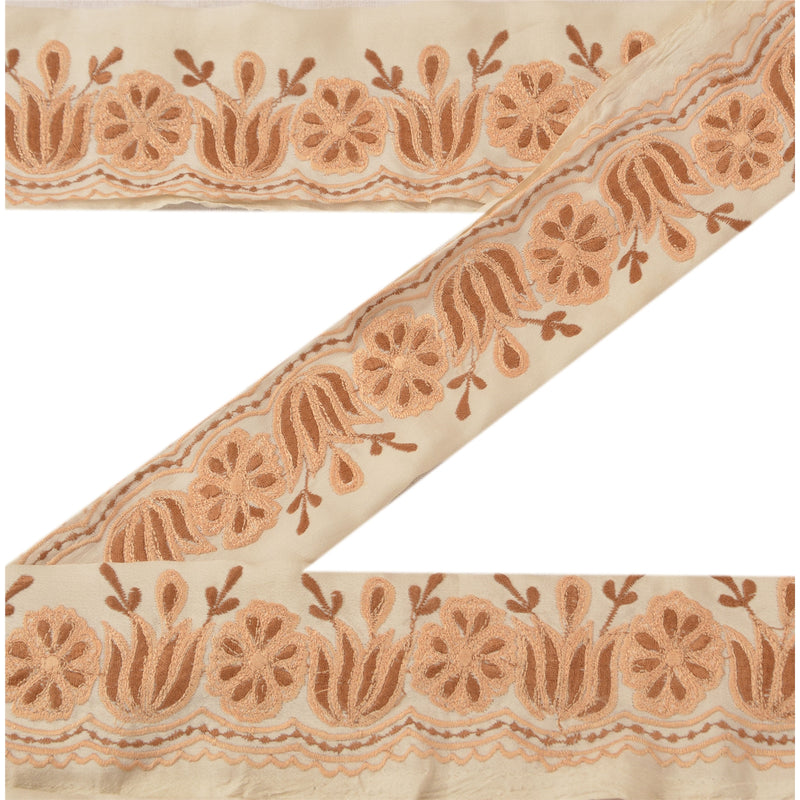 Sanskriti Vintage Saree/Saree Border Embroidered White Crepe Silk 1Yd Sari Trim Sewing White Craft 2 W Thread Lace upholstery fabric